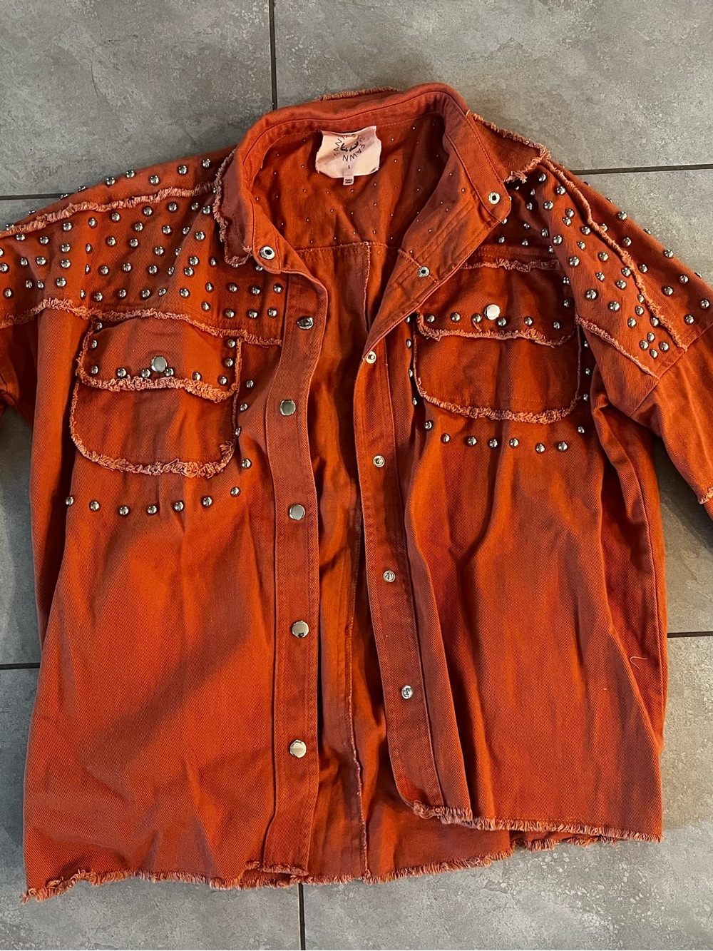 Fantastic Fawn Rust Orange Studded Jean Jacket